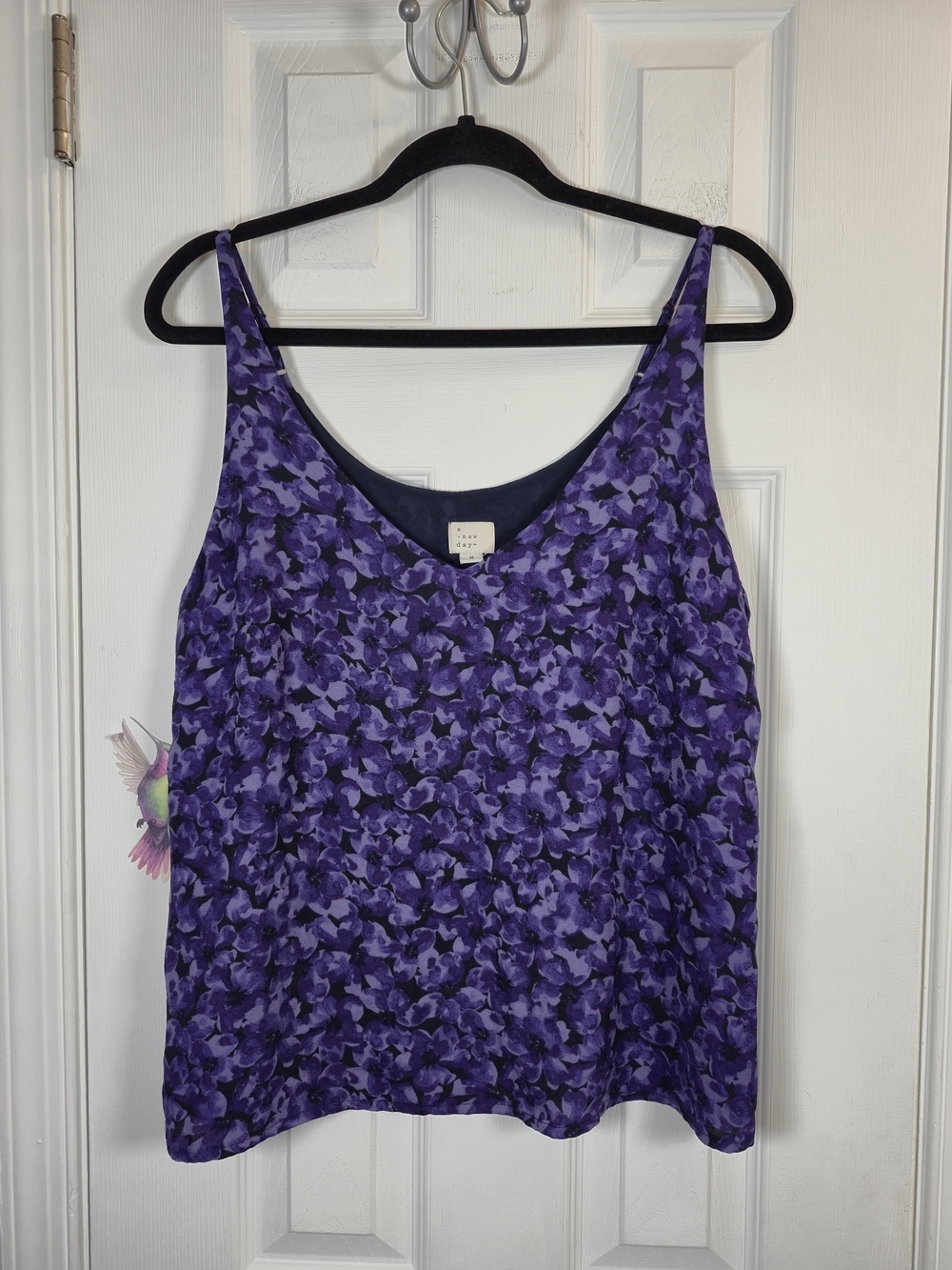 A New Day Purple Floral V-Neck Camisole Tank Top Size M